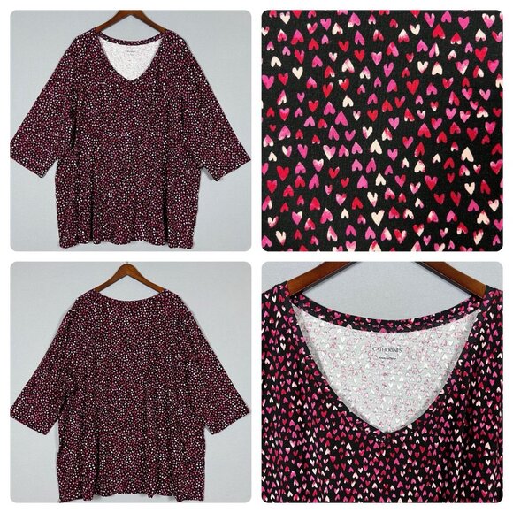 Catherines Tunic Top Womens Size 4X Heart Print Valentine's Day Pink Red Cotton - Picture 16 of 16